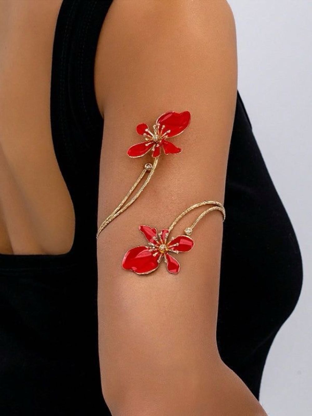 Red Floral Gold-Tone Arm Cuff - Women Jewelry